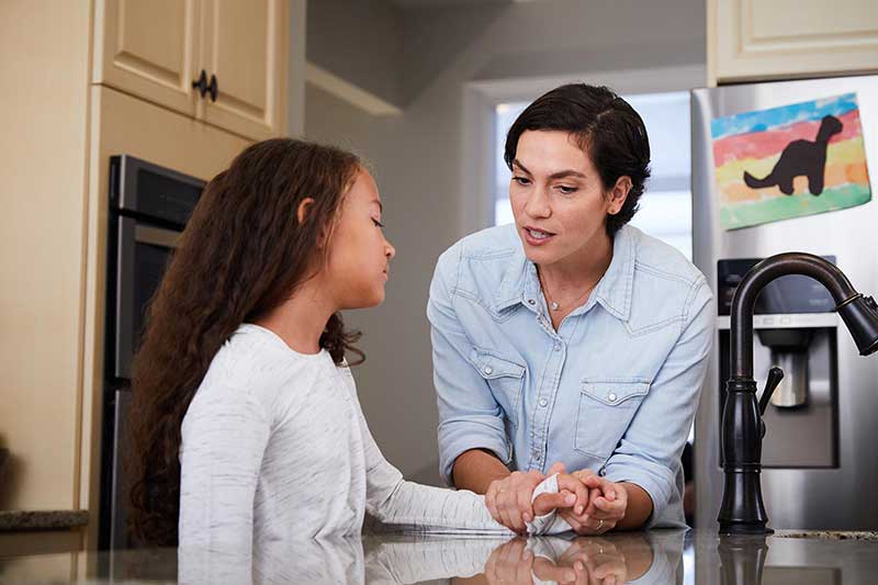 mom and daughter talking